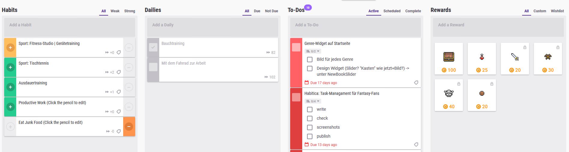 Aufgaben in Habitica Aufgaben in Habitica